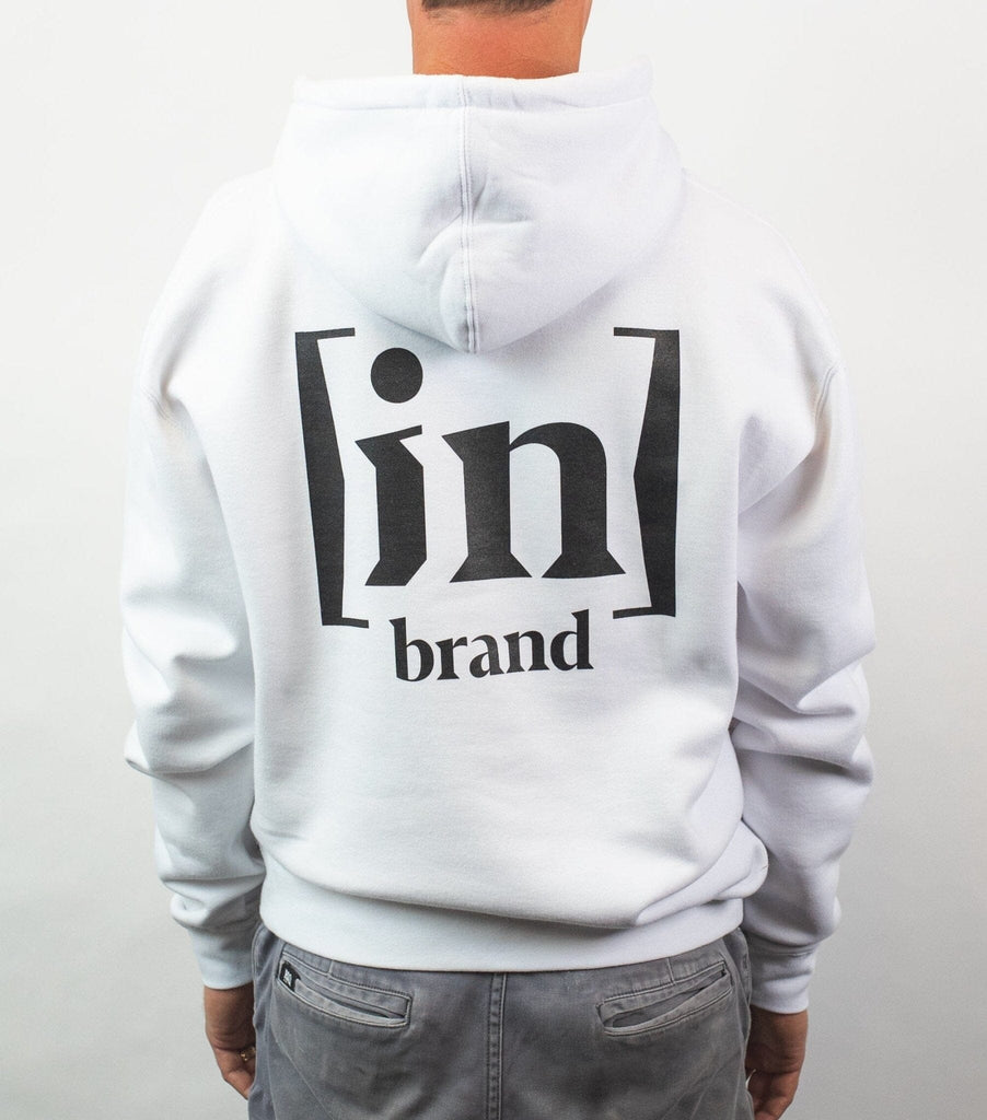 in Brand - Black & White Hoodie - Back - White - Model